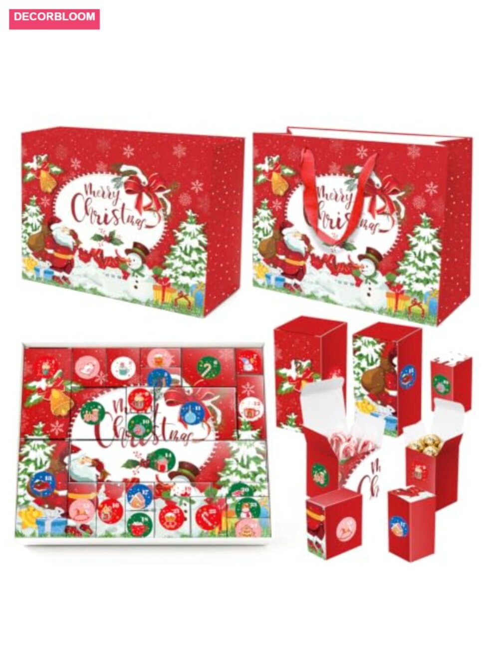 24 Grid Fillable Empty Advent Calendar Box Set with Gift Bag & Stickers Reusable